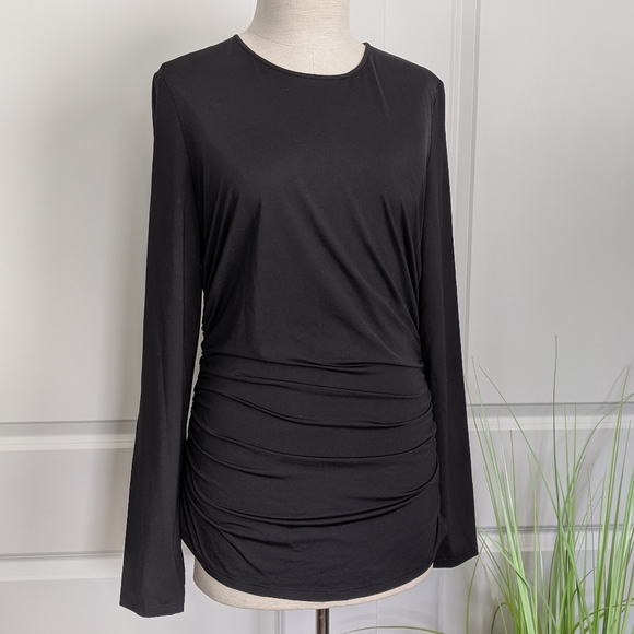 Theory Tops - Theory Jersey Black Long Sleeves Ruched Size L NWT